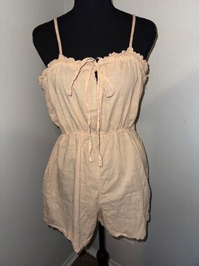 Free People Tree of Life Soft Beige Cotton Tie-Front Romper